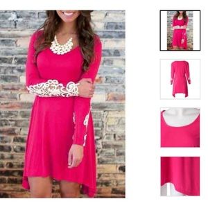 Asymmetrical pink long sleeve tunic with lace