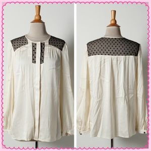 MILLY SHEER INSET SILK BLOUSE