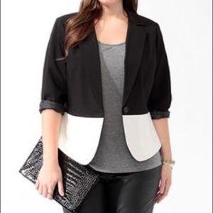 Forever 21 Plus Colorblock Blazer Black/White XL