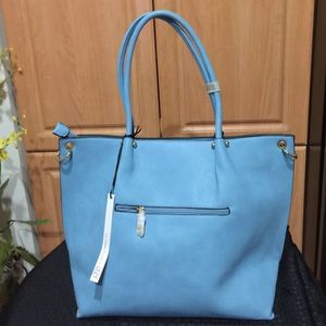 Blue tote with gold detail
