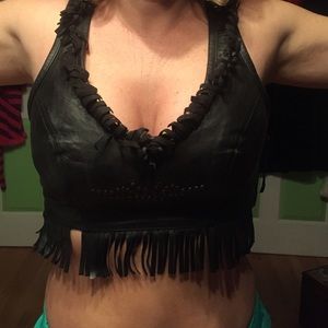 Harley Davidson leather halter top