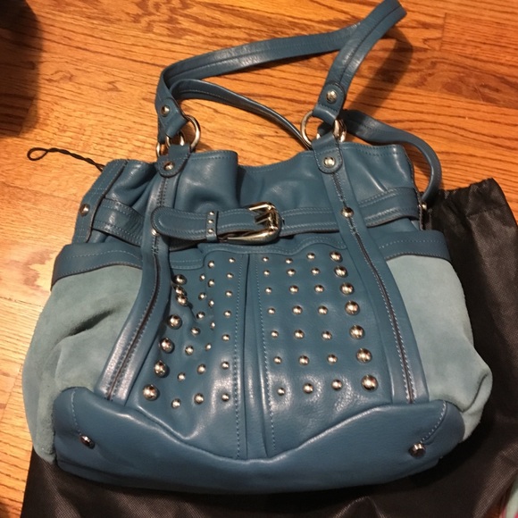 b. makowsky Handbags - B. Makowsky Peacock Suede Leather Studded Bag Tote
