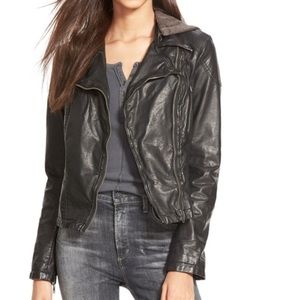 Free People hooded Faux Leather Moto Jacket