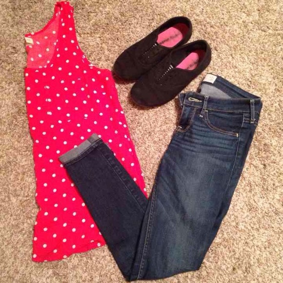 Red and white polka dot tank top blouse