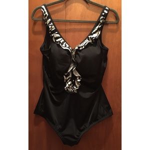 Maxine Zebra Print Ruffled Black One Piece Swim