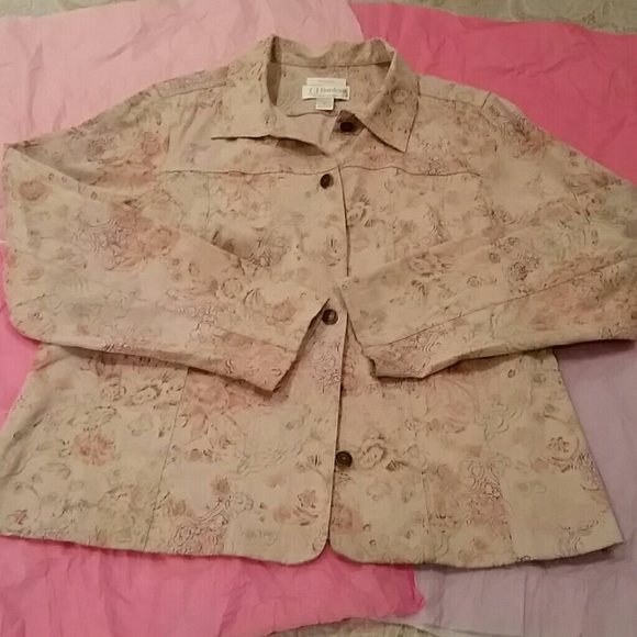 Classy Rose Print CJ Banks Jacket Blouse Size X - Picture 1 of 3