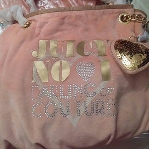 JUICY COUTURE Love Plumes Velour Gold Chain Tote