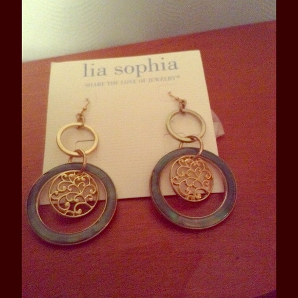 Green and gold tone Lia Sophia earrings
