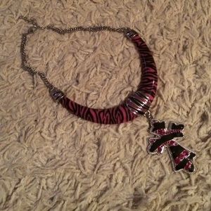 Zebra pink necklace w/ cross