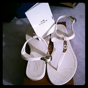 White & tan coach sandals