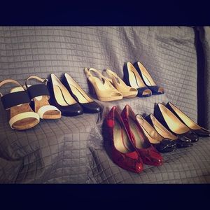 BCBG black and white sandals