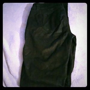 Dark blue, almost looks black jeans.