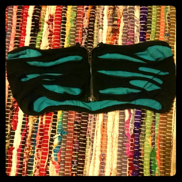 Hot Topic Blue Ripped Zip-up Bralette/Crop Top