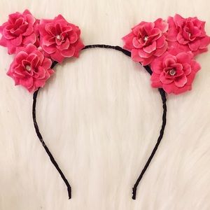 Pink flower cat ears headband floral crown