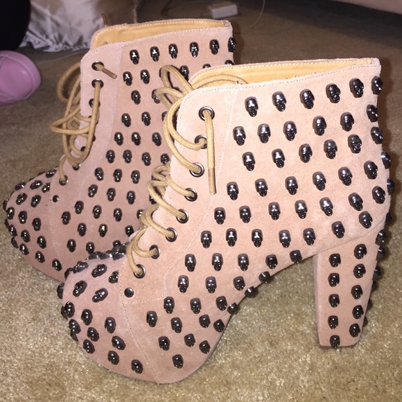 Jeffery Campbell Lita Skull Booties in Nude/Tan