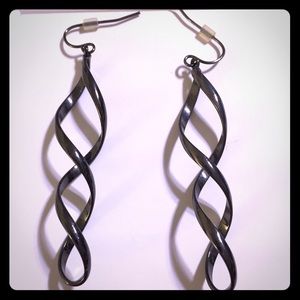 Twirly Black-metallic Earrings.