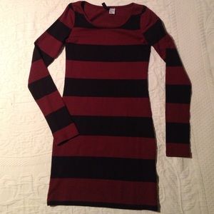 Oxblood and black striped dress