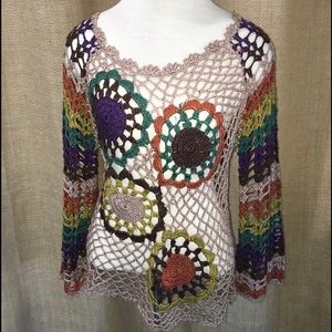 Bohemian crocheted to in tan/multicolor