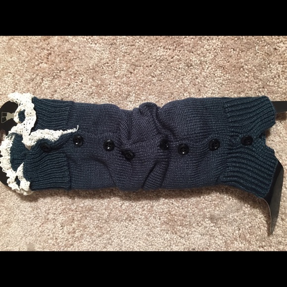 Button Down with Crochet Trim leg warmers-Teal