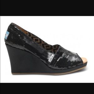 Toms black sequin wedges size 80