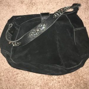 Tylie Malibu black suede handbag.