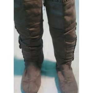 Knee High Gray Suede Boots