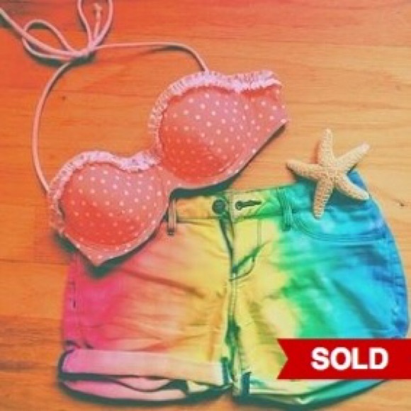 BUNDLED - Coral pink polka dot bikini top