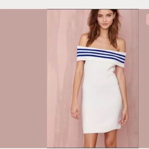 Off the shoulder sweater dress.