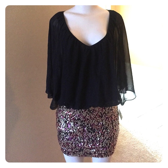 Sheer on Top Sequin on Bottom Mini Dress