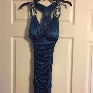 Sexy blue ruched dress. Perfect for homecoming