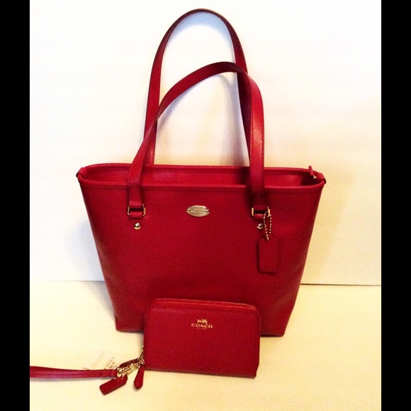 Coach Handbags - Coach Red Leather Handbag & Clutch NWT
