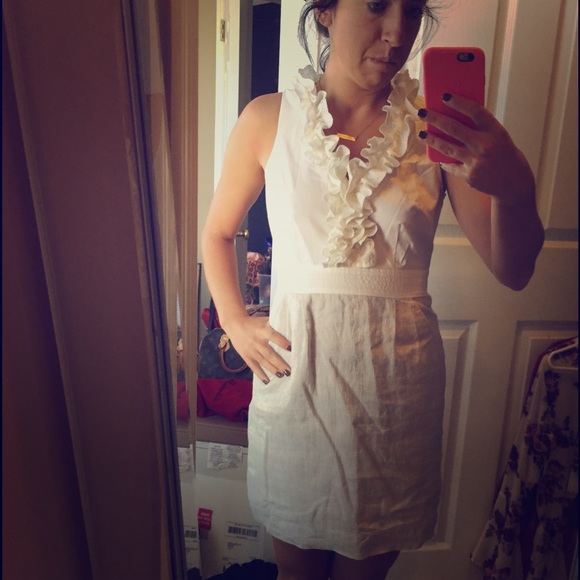 Gold and White LOFT pocket dress