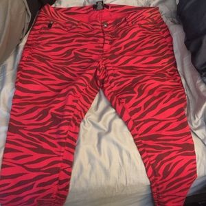 Red and black zebra skinny jeans