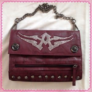 AFFLICTION BURGUNDY STUDDED CLUTCH