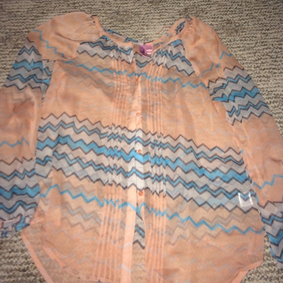Sheer Peach Colored Chevron Sheer blouse