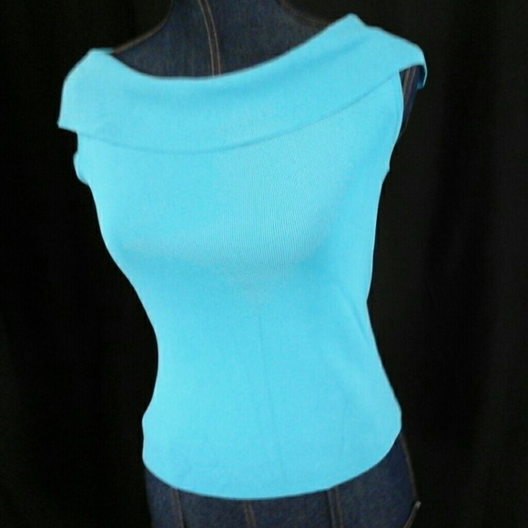 Tops - Blue stretch off shoulder top