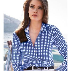 American Eagle Women's Gingham Shirt blue plaid