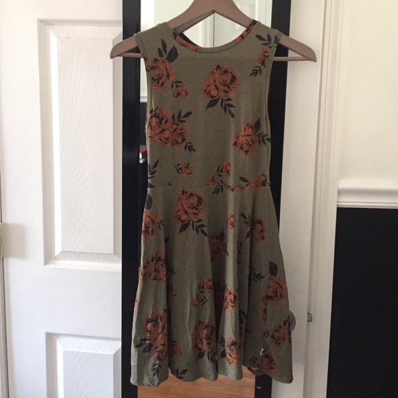 Van's Olive Green Orange Flower Skater Dress.