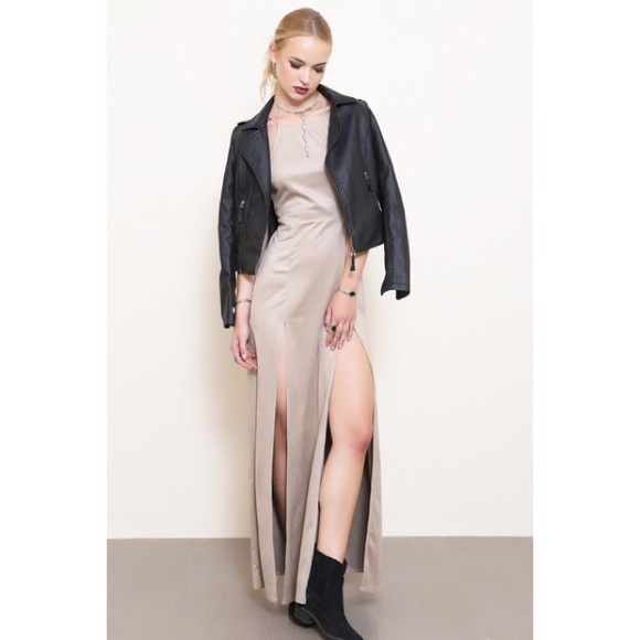 Dresses & Skirts - Nude Lace Up Back Slit Suede Maxi Dress