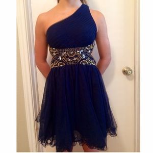 Navy blue jeweled homecoming dress