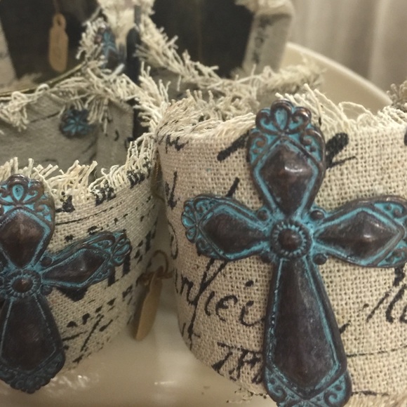 Vintage Postcard Patina Cross Fringed Jute Cuff