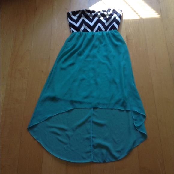 High low teal and chevron dress