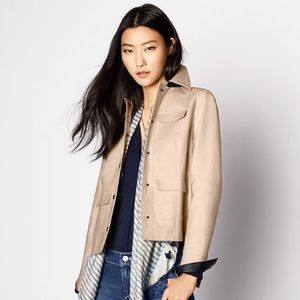 Cotton Twill Jacket Leather Cuff/Collar