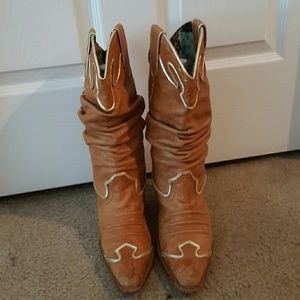 Tan and gold cowboy boots