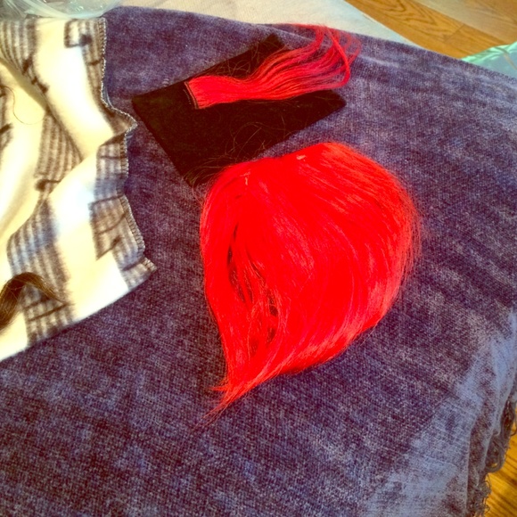 🔥🍒 BRIGHT RED CLIP IN BANGS AND EXTENSION🍒⚡️