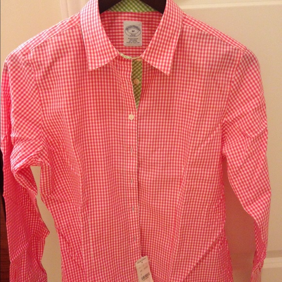 Brooks Brothers Petite pink check print blouse