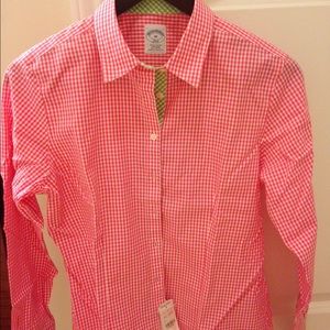 Brooks Brothers Petite pink check print blouse