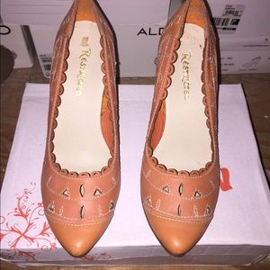 Peach 3 inch espadrilles heel shoe.
