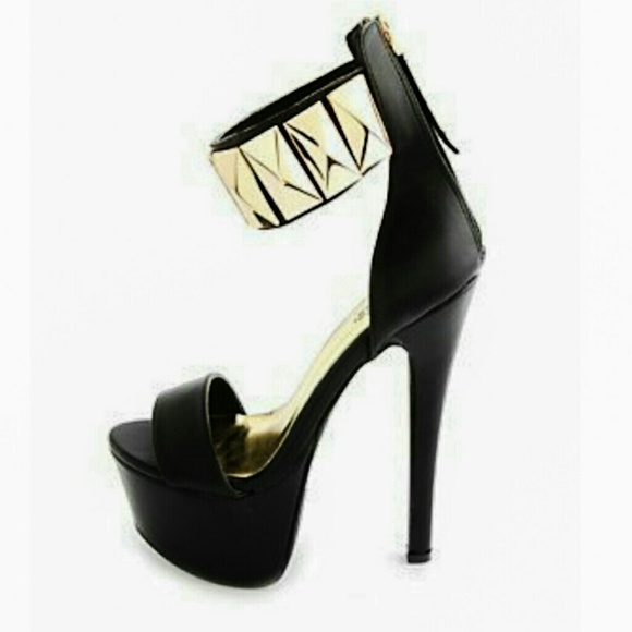 Charlotte Russe Shoes - Black Gold Ankle Studded Pumps NWT