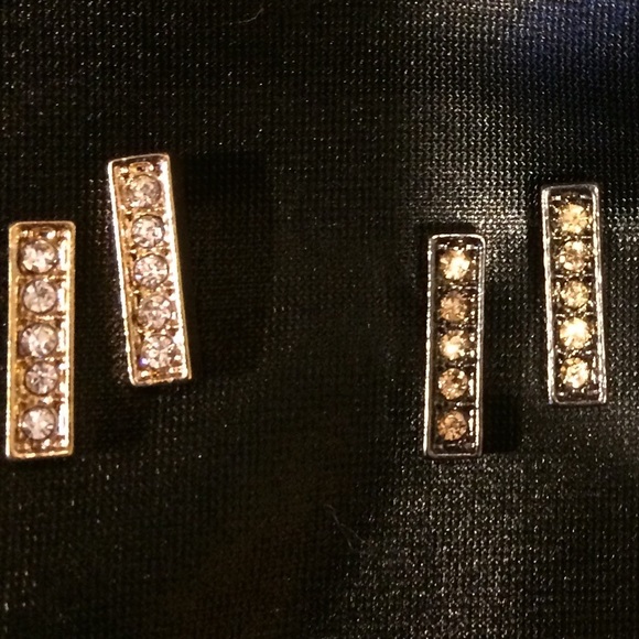 2 Pairs of pave set rectangular earrings